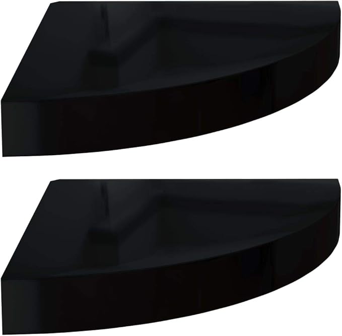 Floating Corner Shelves 2-Pack High Gloss Black 9.8"x9.8" Wall Mounted Shelves with Invisible Bracket for Bathroom Bedroom Living Room Storage