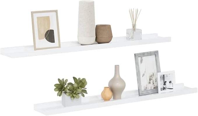 High Gloss White Wall Shelves Set of 2, 31.5 Inch Floating Shelves for Living Room and Bedroom, Modern Decorative Storage for Books Plants Decor, Easy Mount MDF Shelf with High Weight Capacity