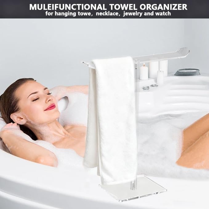 Acrylic Countertop Towel Holder Stand - T-Shape Modern Hand Towel Stand for Bathroom & Kitchen, Countertop Towel Holder with Easy Screw Assembly, Space-Saving Bathroom Decor for Counters (M-1T-Shape)