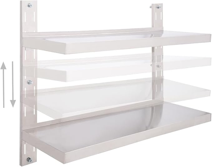 2-Tier Stainless Steel Floating Wall Shelf, 39.4x11.8 Inch Heavy Duty Storage Rack for Kitchen and Bathroom, Adjustable Height Metal Organizer
