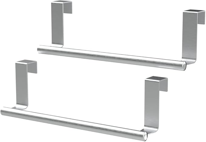 9" Over The Cabinet Towel Bar Holders, Handing Towel and Washcloth Rack for Bathroom and Kitchen, Stainless Steel, 2 Pack (Sliver)