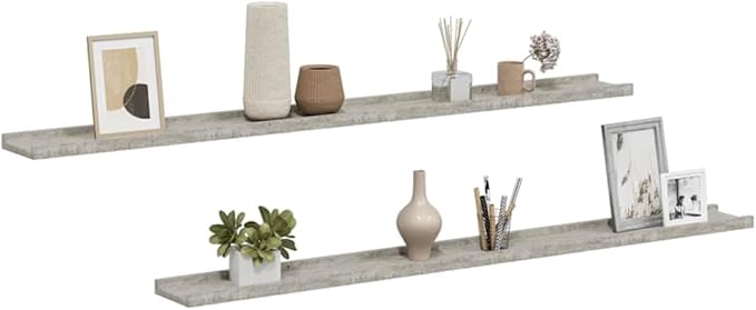 Set of 2 Floating Wall Shelves, 45.3 Inch Modern Concrete Gray MDF Long Ledge Shelf for Living Room Bedroom Decor, Display Storage Organizer