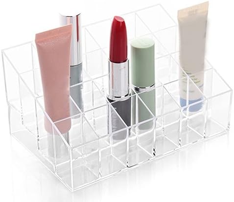 Makeup Organizer Jewelry and Cosmetic Storage, Clear 24 Cells Lipsticks Holder Display Stand Cosmetic Organizer Makeup Case Display Boxes Makeup Palette and Brush Holder