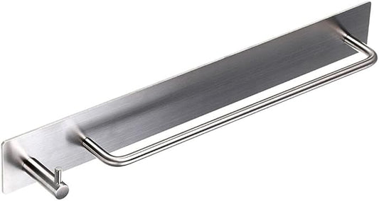 Sumnacon Towel Bar Rack with Hook, 13.38 Inch 3M Self Adhesive Stainless Steel Towel Holder Organizer for Bathroom Kitchen Bedroom, Brushed Finish (Towel Rack with Hook)