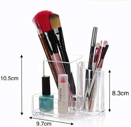 Kamay's 2 Compartments Transparent Acrylic Lipstick Makeup Brush Eyebrow Pencil Holder Cosmetic Display Stand Case Desk Organizer(SF-2132) (A)
