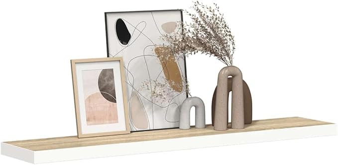 Floating Wall Shelf for Living Room, Invisible Mounting Modern Display Shelf, 47.2 Inch Long Oak and White MDF Board for Home Decor, Holds 22 lbs for Books and Collectibles