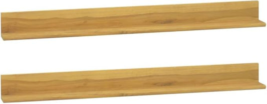 Solid Wood Teak Wall Shelves Set of 2 43.3 Inch Floating Shelves for Bathroom Living Room Bedroom Storage Display Organizer Natural Wooden Shelving