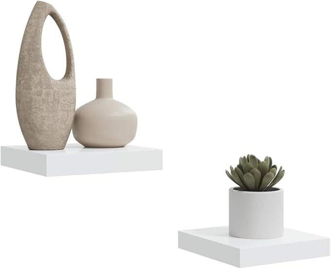 Wall Shelf Set of 2, Modern Floating Shelves for Living Room, Decorative Honeycomb MDF Storage Display Shelves, High Gloss White, 9.3 x 9.1 Inch