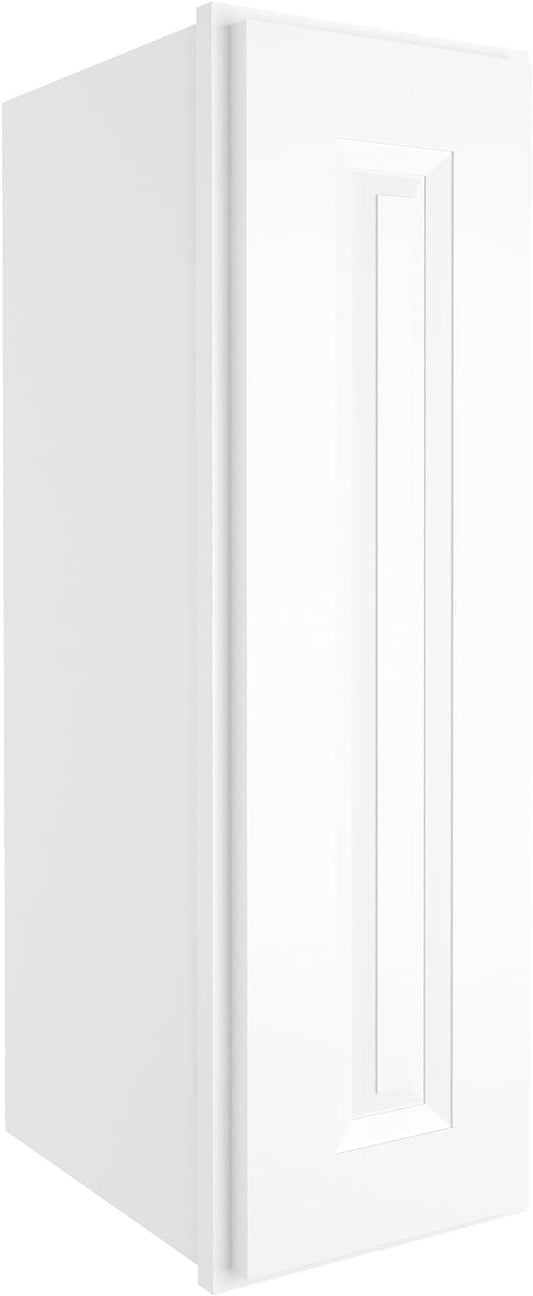 ROOMTEC Wood Wall Cabinet,RTA Single Door Medicine Cabinet with Adjustable Shelves and Soft-Close Door for Kitchen, Bathroom, and Laundry. 12" D*9" W*30" H, Traditional White