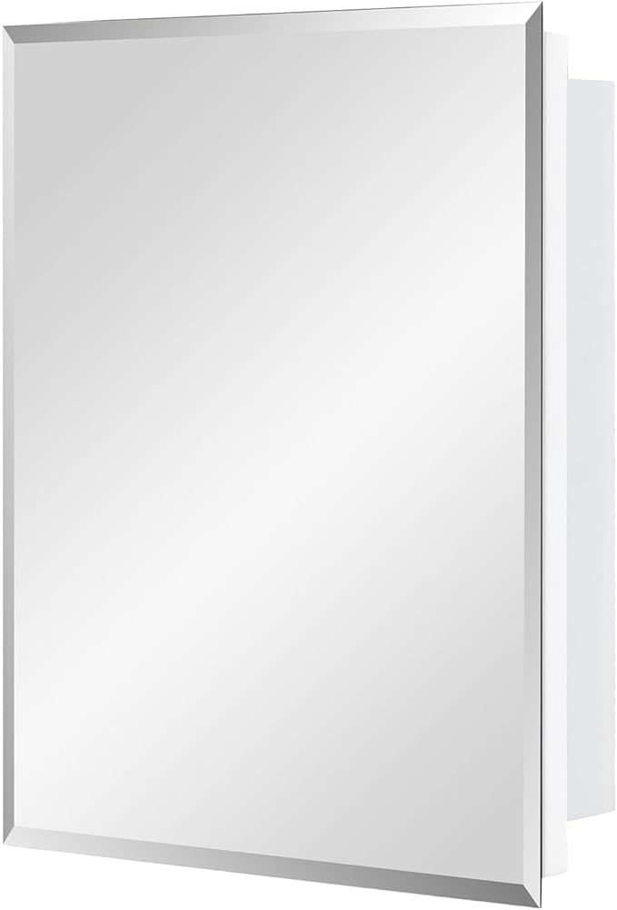 IDYLLOR Bathroom Medicine Cabinet with Beveled Edge Mirrored Door 14 x 18 inch, Recessed or Surface Mount, with Adjustable Glass Shelves