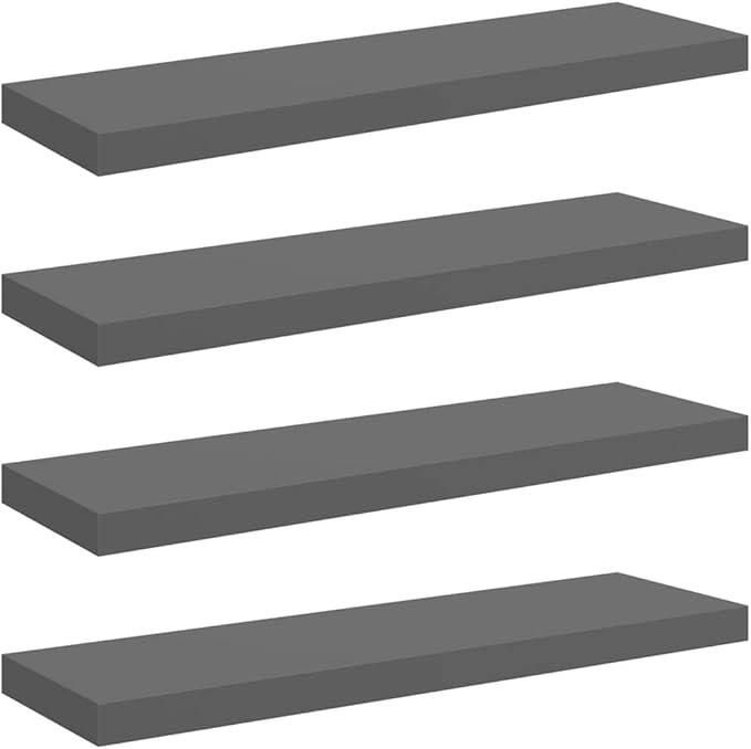 Set of 4 Floating Wall Shelves, Modern High-Gloss Grey Honeycomb Display Ledges for Living Room, Bedroom & Office, Decorative Storage Shelves, 31.5 Inch