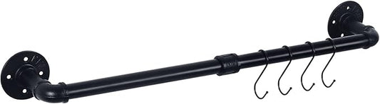HouseAid 24 Inch Industrial Pipe Towel Bar, Farmhouse Iron Hand Towel Holder, Vintage Style Towel Rod for Bathroom, Wall Mounted, Matte Black (Hook Included)