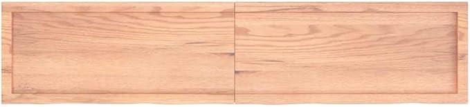Light Brown Solid Oak Wood Bathroom Countertop 70.9"x15.7"x(0.8"-1.6") Treated Vanity Top with Live Edge Handmade for Shelf Desk Table