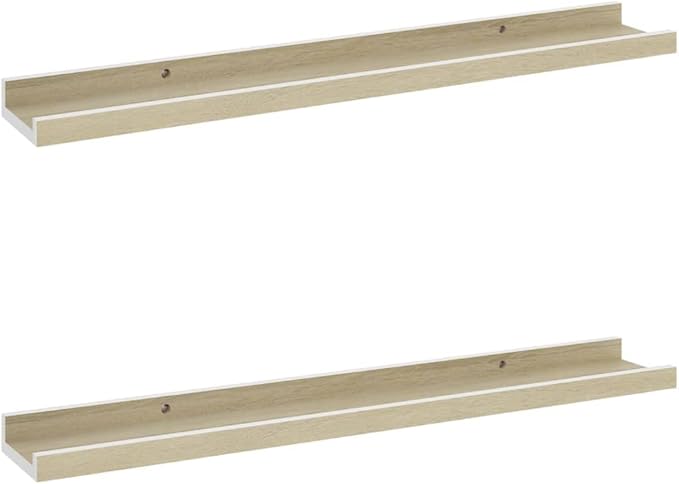 Wall Shelves 2 Pack White and Sonoma Oak Floating Shelves 23.6x3.5x1.2 Inches for Living Room Bedroom Kitchen Storage Display Organizer with 11lb Load Capacity