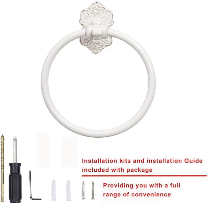 SDH Bathroom Towel Ring - Vintage Style Cream Towel Hanger - Wall Mount Kitchen & Bathroom Hand Towel Holder - Pack of 1 Heavy Duty Decorative Aluminum Hanging Ring for Bathroom