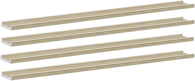Wall Shelf Set of 4, 45.3 Inch Floating Shelves for Living Room Bedroom, Modern MDF Display Ledge Shelves for Books Photos Decor, White and Sonoma Oak