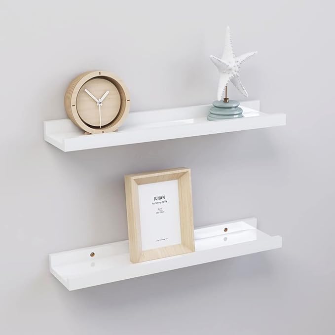Wall Shelves 2 pcs High Gloss White 15.7x3.5x1.2 Inches Modern Floating Shelves for Living Room Bathroom Kitchen Storage Display Organizer