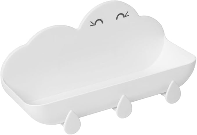 Veemoon Cloud-Shaped Wall-Mount Shelf Bathroom Storage Rack with Hooks White Metal Hanging Organizer for Home Accessories and Bathroom Essentials