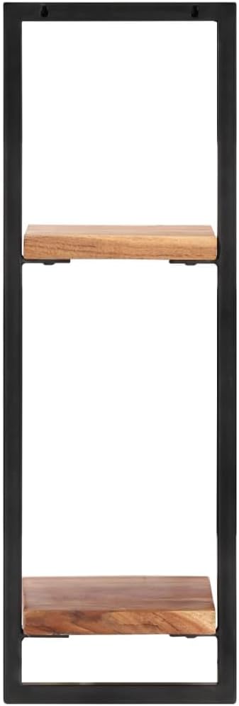 Wall Shelf Set of 2, Rustic Solid Acacia Wood Floating Shelves with Industrial Steel Frame, Decorative Wall-Mounted Storage Display for Living Room, Bedroom, Office