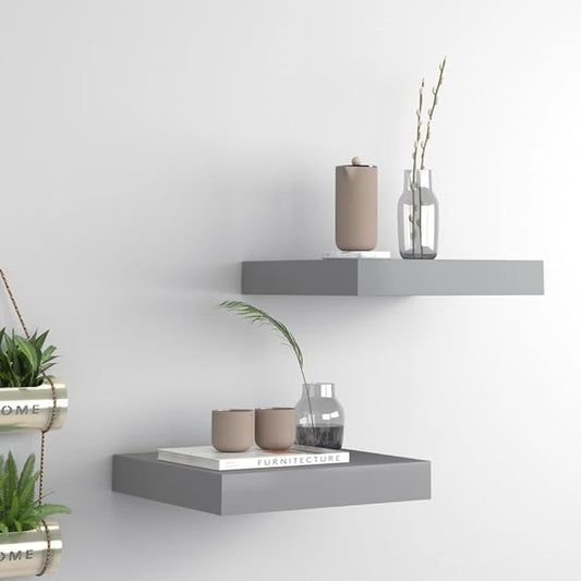 Floating Wall Shelves 2 Pack Gray Modern Display Rack for Living Room Bedroom Office, Invisible Mounting System, 9.1x9.3x1.5 Inches MDF Honeycomb Shelving with 11lb Capacity Each