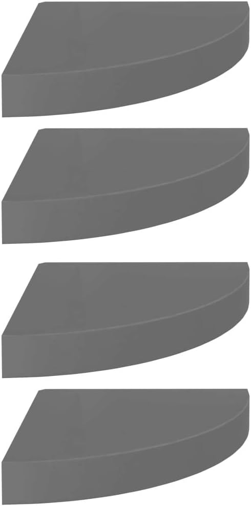 Floating Corner Shelves 4-Pack High Gloss Gray 9.8x9.8 Inch Wall Mounted MDF Shelves with Invisible Mounting System for Bathroom Bedroom Living Room Decor Storage