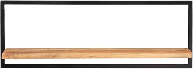 Wall Shelf Set of 2, Rustic Live Edge Acacia Wood Floating Shelves with Industrial Metal Brackets, 39.4 Inch Wall Mounted Storage Shelves for Living Room Bedroom Office, Brown
