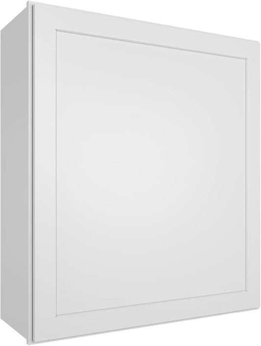 ROOMTEC Wood Wall Cabinet,RTA Single Door Medicine Cabinet with Adjustable Shelves and Soft-Close Door for Kitchen, Bathroom, and Laundry. 12" D*21" W*30" H, Shaker White