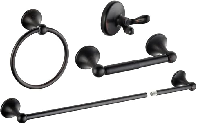 8 Piece Bathroom Accessory Set(Adjustable Towel Bar, Towel Ring, Toilet Paper Holder,Towel Hook), Wall Mounted Bathroom Hardware Accessories Set,Matte Black