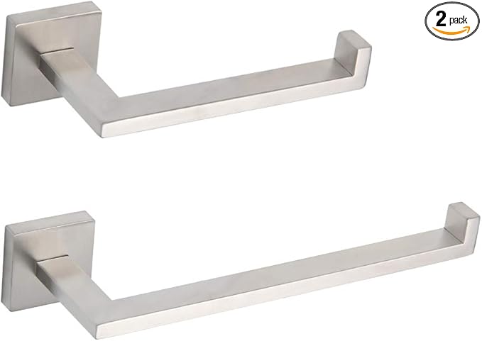 GERZWY Contemporary Stainless Steel Wall Mounted 2-Piece Bathroom Hardware Set - Towel Ring Toilet Paper Holder, Brushed Finish IG1856-2LS