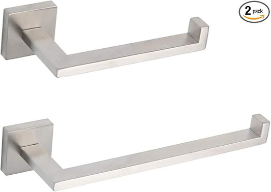 GERZWY Contemporary Stainless Steel Wall Mounted 2-Piece Bathroom Hardware Set - Towel Ring Toilet Paper Holder, Brushed Finish IG1856-2LS