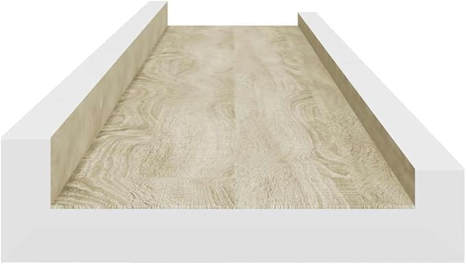 Wall Shelves Set of 4, Floating for Wall Decor, White and Sonoma Oak Wood Look, 31.5 Inch Long for Living Room Bedroom, Easy Install Modern Storage Shelves for Books Plants Decor