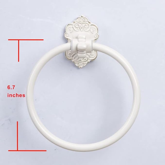SDH Bathroom Towel Ring - Vintage Style Cream Towel Hanger - Wall Mount Kitchen & Bathroom Hand Towel Holder - Pack of 1 Heavy Duty Decorative Aluminum Hanging Ring for Bathroom
