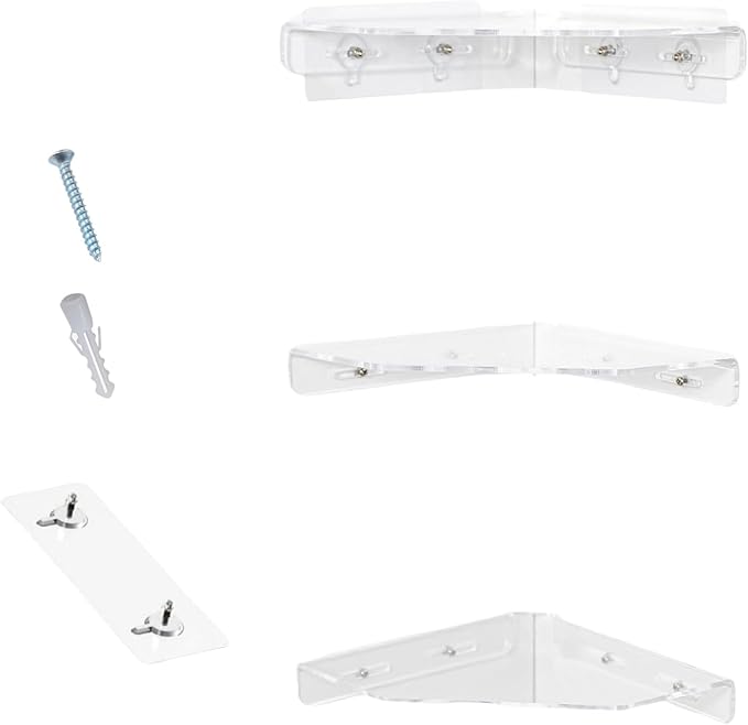 3PCs Acrylic Wall Shelves Corner Shelf Strong Adhesive Backing Decorative Display Shelving for Bathroom Bedroom Office Heavy Duty Adhesive Shelves