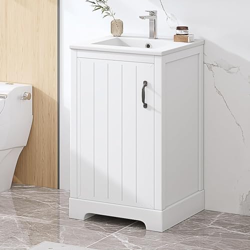 Virubi 20 in Small Bathroom Vanity with Sink,Soft Close Door and Adjustable Shelf,Wood Modern Single Bathroom Sink Cabinet,Freestanding (White)