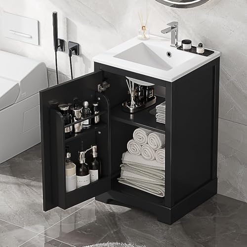 Virubi 20 in Small Bathroom Vanity with Sink,Soft Close Door and Adjustable Shelf,Wood Modern Single Bathroom Sink Cabinet,Freestanding (Black)