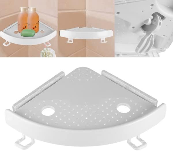 Bathroom Wall Corner Shelf Organizer, Kitchen Corner Storage Rack Non-Marking Shelf with Hooks, Easy to Install (White, One Size), Bohannan-0118-103