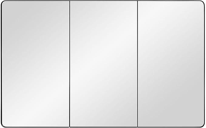 IDYLLOR Bathroom Mirror Medicine Cabinet with Round Corner Framed Door 48 x 30 inch, Black，Recessed or Surface Mount, with Adjustable Glass Shelves