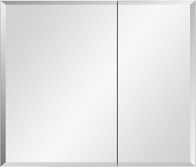 IDYLLOR Bathroom Medicine Cabinet with Beveled Edge Mirrored Door 30 x 26 inch, Recessed or Surface Mount, with Adjustable Glass Shelves