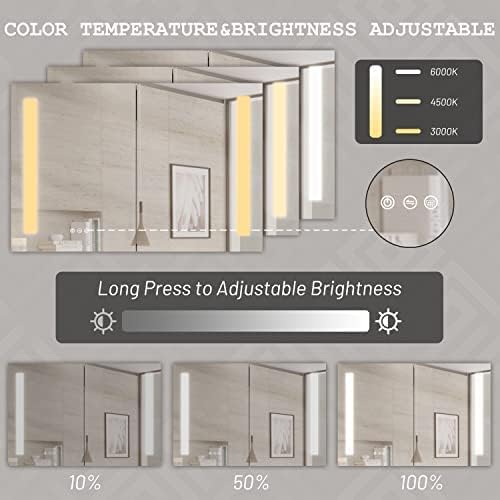 36×24 Inch Bathroom Medicine Cabinet, LED Lighted Medicine Cabinet with Mirror, Double Door Bathroom Vanity Mirror with Storage, 3 Color Light, Defogger, Dimmer, Surface Mount