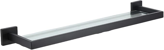 Glass Bathroom Shelf Wall Mounted, 22.32-Inch, 8mm Thick Tempered Glass, Modern Square Design, Matte Black