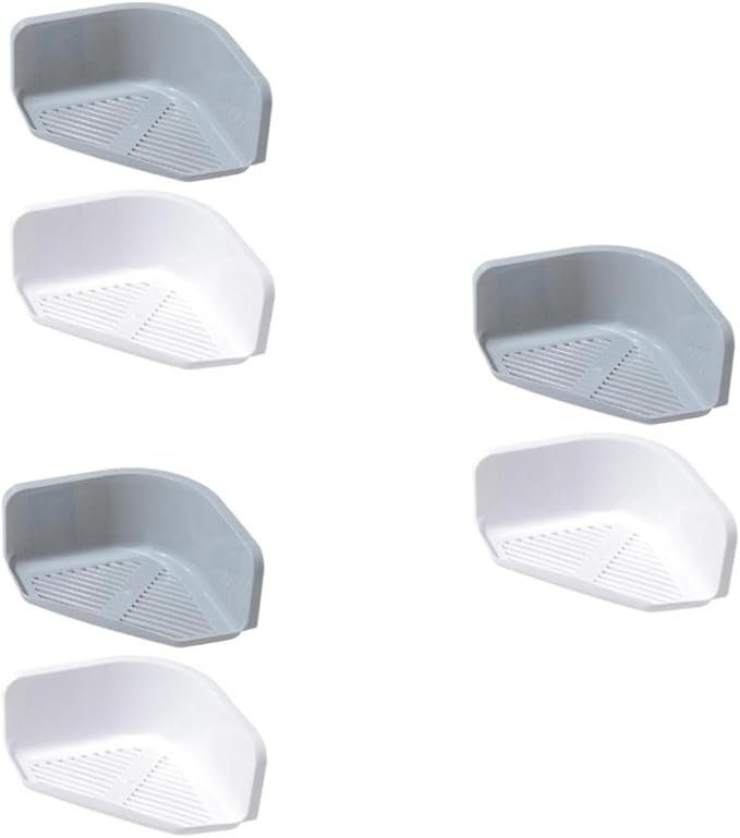 VILLCASE 6pcs Bathroom Plastic Storage Rack No Punching for Toilet Kitchen Grey White Organizer Easy Install Corner Draining for Dry Storage