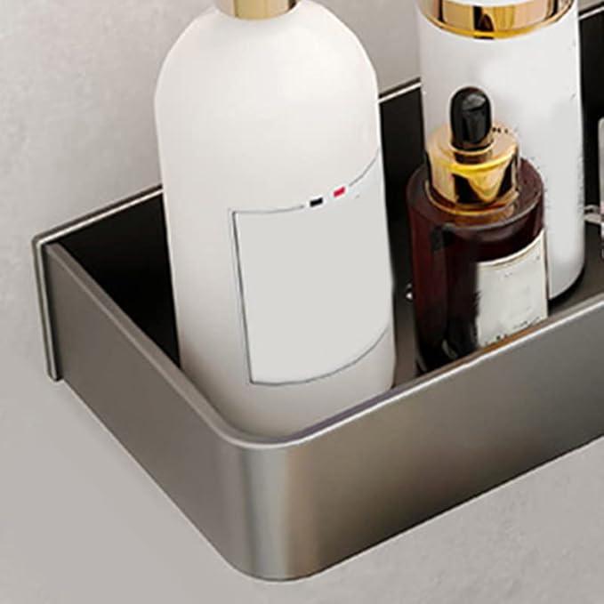 Keenso Gray Space Aluminum Bathroom Shelf, Wall Mounted Storage Rack, Drain, Hollow Design, Large Capacity, 30cm (Singler Layer with Hook)
