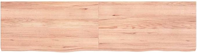Light Brown Solid Oak Wood Bathroom Countertop 47.2"x11.8"x(0.8"-1.6") Treated Vanity Top with Live Edge for Shelf Desk Table Handmade Durable Construction