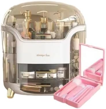 1 Pc Makeup Organizer, Bathroom Countertop comes with a makeup brush case that includes a small mirror, Vanity Makeup Organizer, Makeup Storage Organizer, Cosmetic Organizer.