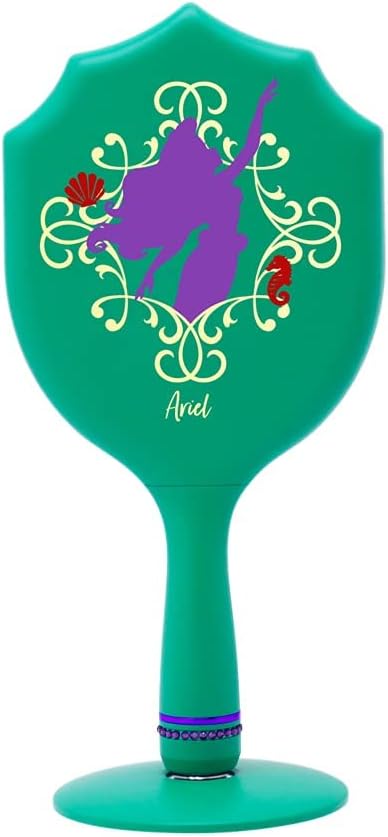 Impressions Vanity Handheld Lighted Makeup Mirror, Disney Princess Ariel LED Hand Mirror with Standing Base, Makeup Vanity Mirrors with Shimmering Button and 3 Color Modes for Travel or Bedroom