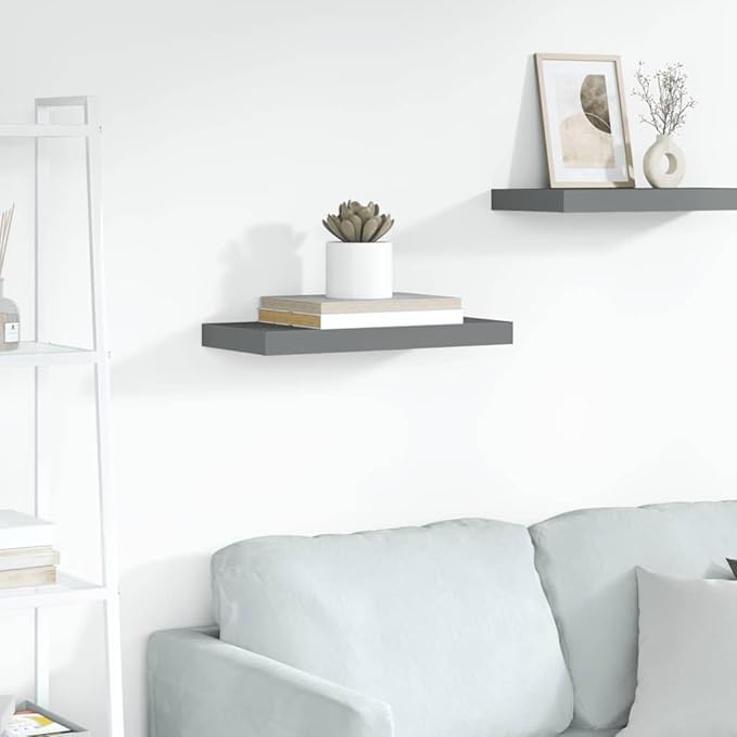 Floating Wall Shelf 19.7 Inch Modern High Gloss Grey MDF Decorative Storage Display Ledge for Living Room Bedroom Office Wall Decor