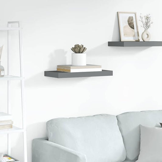 Floating Wall Shelf 19.7 Inch Modern High Gloss Grey MDF Decorative Storage Display Ledge for Living Room Bedroom Office Wall Decor