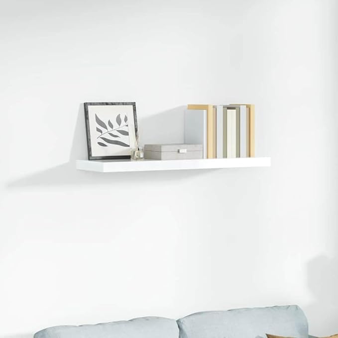 Floating Wall Shelf, High Gloss White Modern Display Shelf 35.4 Inch, Invisible Mounting for Living Room Bedroom, Honeycomb MDF with Metal Frame Holds 22 lb for Decor Books Awards