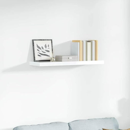 Floating Wall Shelf, High Gloss White Modern Display Shelf 35.4 Inch, Invisible Mounting for Living Room Bedroom, Honeycomb MDF with Metal Frame Holds 22 lb for Decor Books Awards