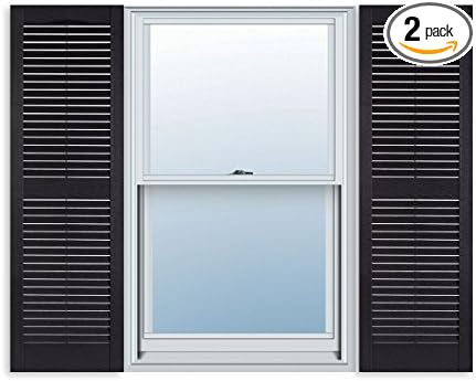 Exterior Solutions Standard Louver Exterior Vinyl Shutter, Black (Pair), 15 Inch x 63 Inch